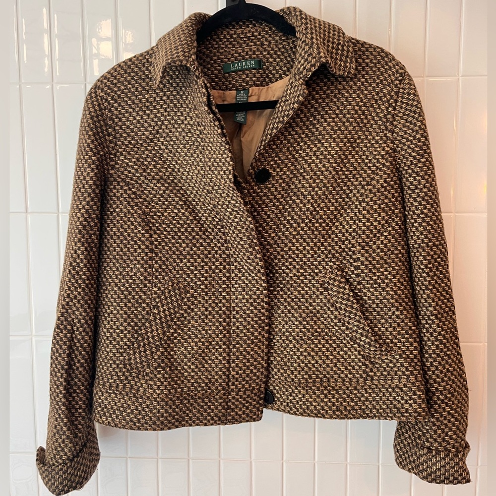 Lauren Ralph Lauren Cropped Tweed Jacket Brown | Women’s 12